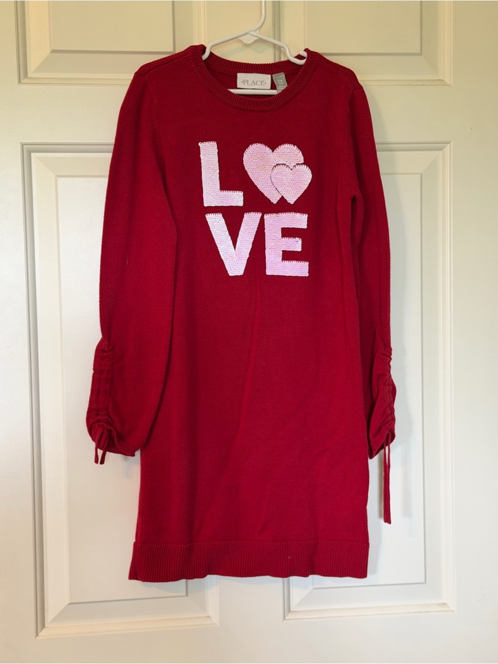 The Children's Place Red Knit 'LOVE' Sweater Dress with reversible sequins